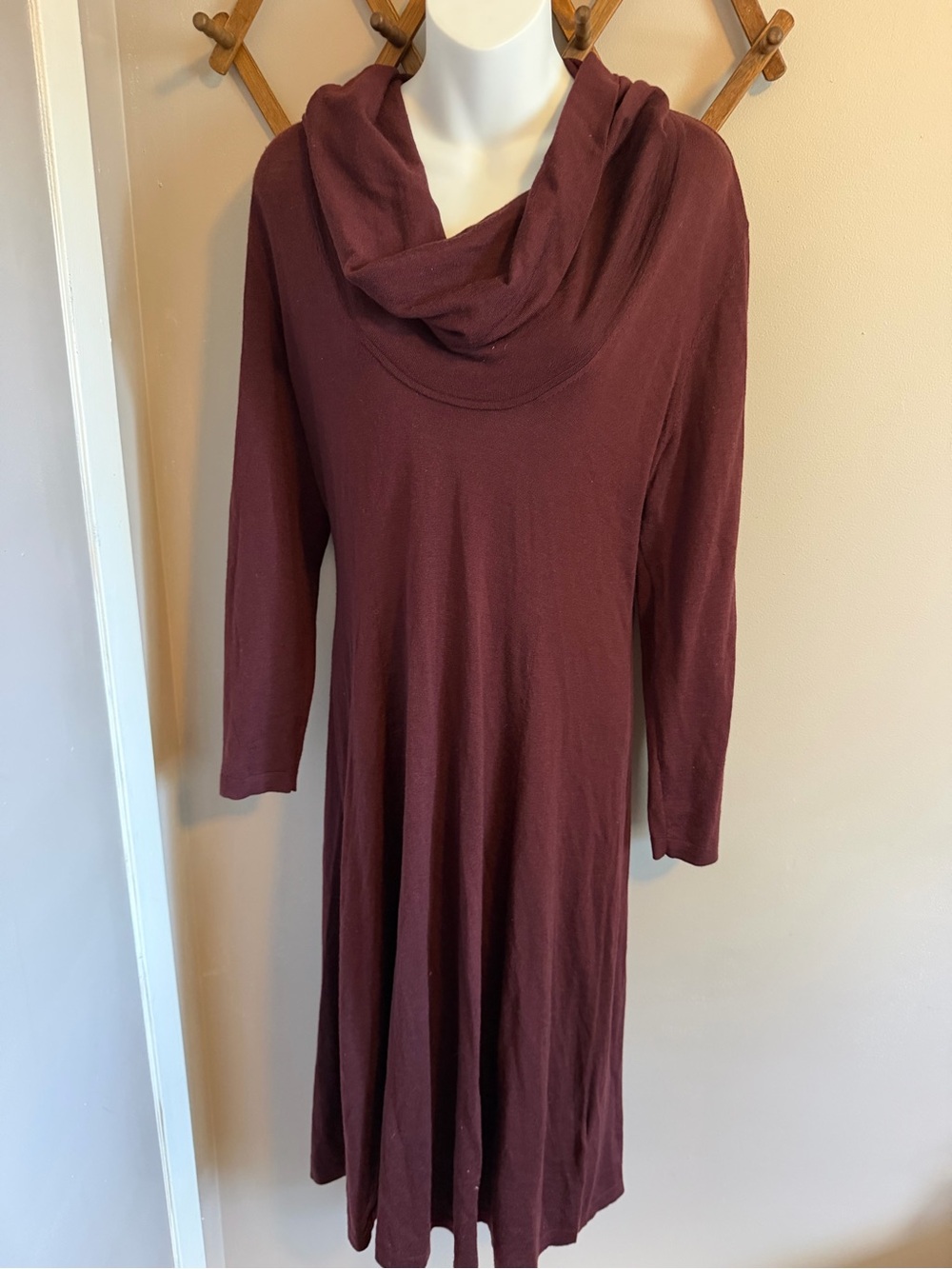 Lafayette 148 New York Burgundy 100% Wool Cowl Neck Sweater Dress L